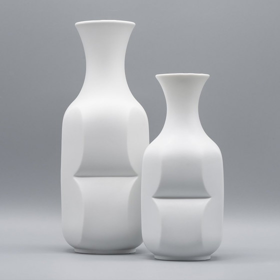 Image 1 of Op-Art Bisque Porcelain Violin Vase Duo Heinrich Fuchs Hutschenreuther Archais 