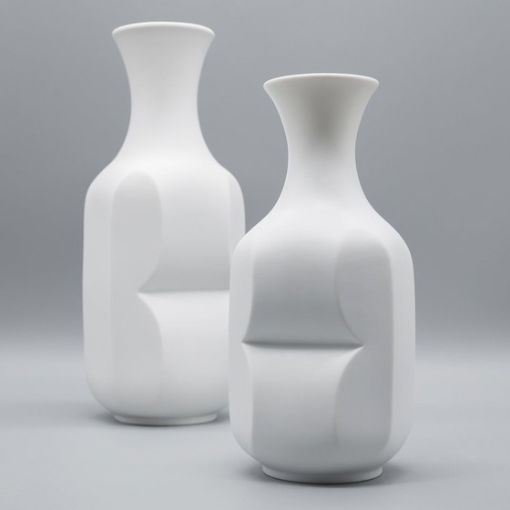 Image 1 of Op-Art Bisque Porcelain Violin Vase Duo Heinrich Fuchs Hutschenreuther Archais 