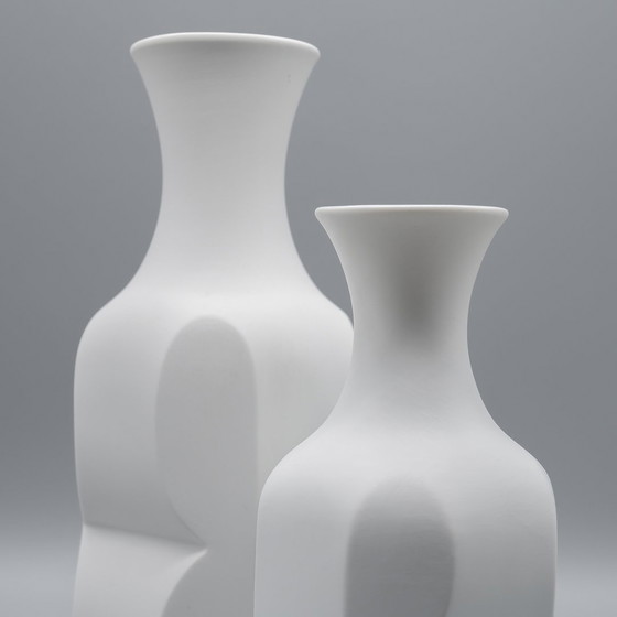 Image 1 of Op-Art Bisque Porcelain Violin Vase Duo Heinrich Fuchs Hutschenreuther Archais 