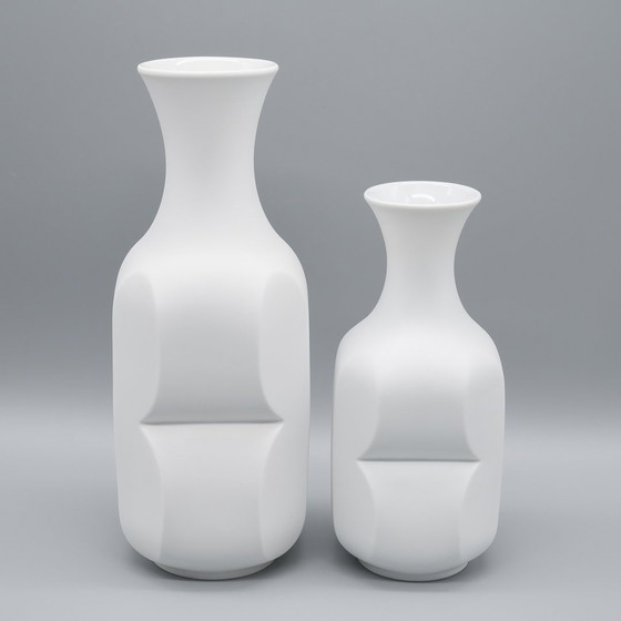 Image 1 of Op-Art Bisque Porcelain Violin Vase Duo Heinrich Fuchs Hutschenreuther Archais 