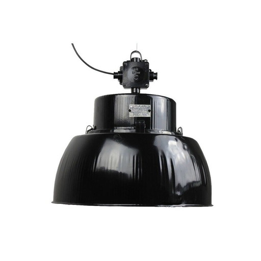 Vintage industrial black iron pendant lamp, 1960
