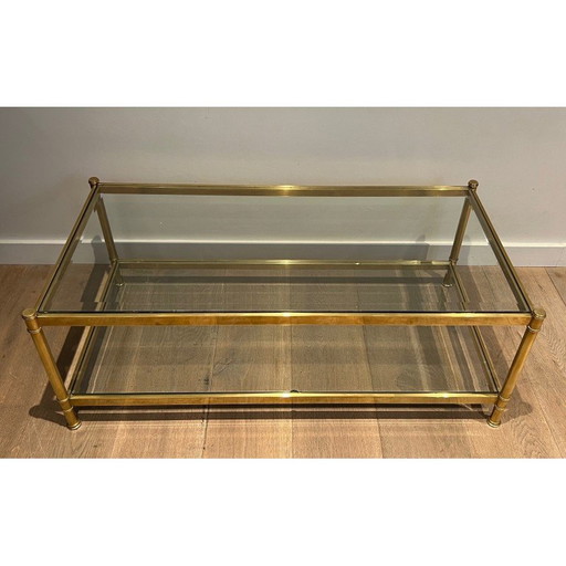 Vintage brass coffee table with double glass top, 1970