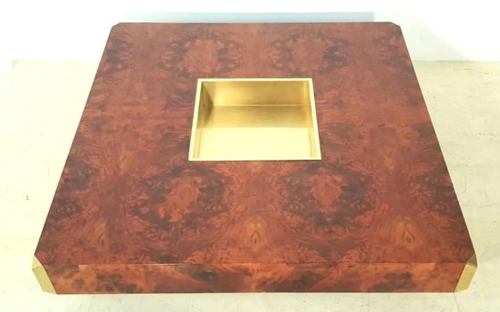 Image 1 of Willy Rizzo Burl Wood And Brass Square Bar Coffee Table Alveo.