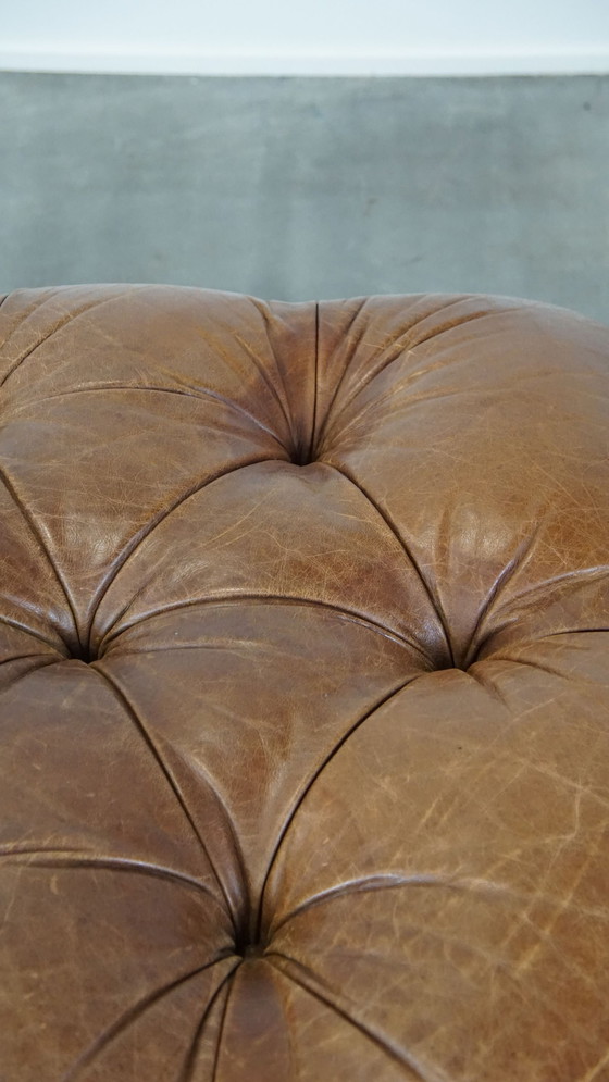 Image 1 of Large Chesterfield Hocker Made Of Beef Leather