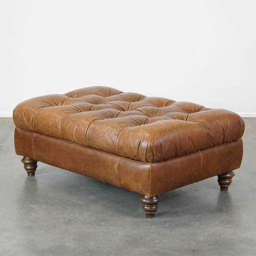 Large Chesterfield Hocker Made Of Beef Leather