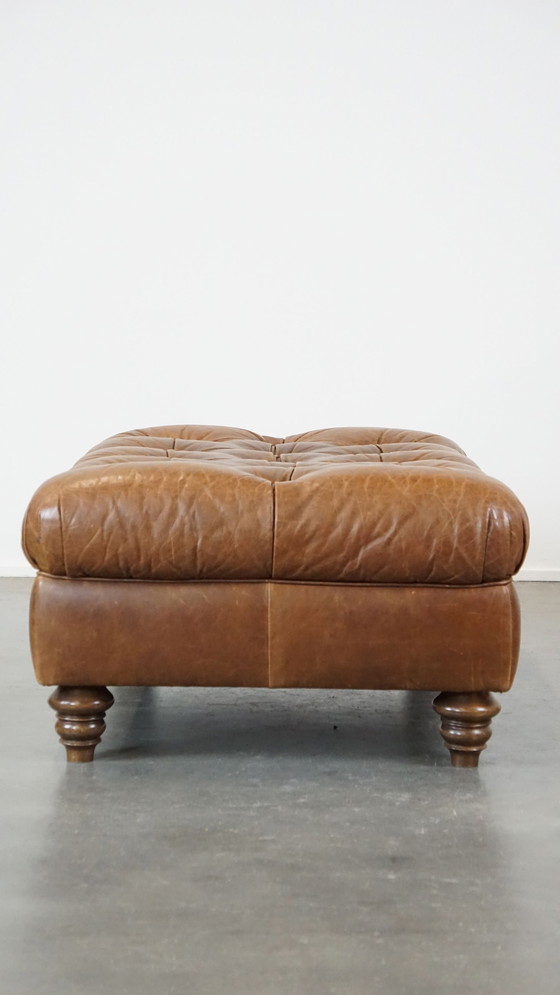 Image 1 of Large Chesterfield Hocker Made Of Beef Leather