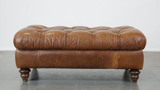 Image 1 of Large Chesterfield Hocker Made Of Beef Leather