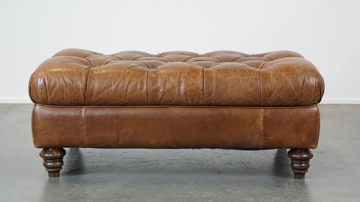 Large Chesterfield Hocker Made Of Beef Leather