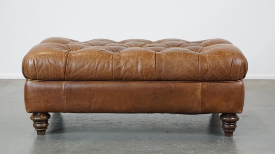 Image 1 of Large Chesterfield Hocker Made Of Beef Leather