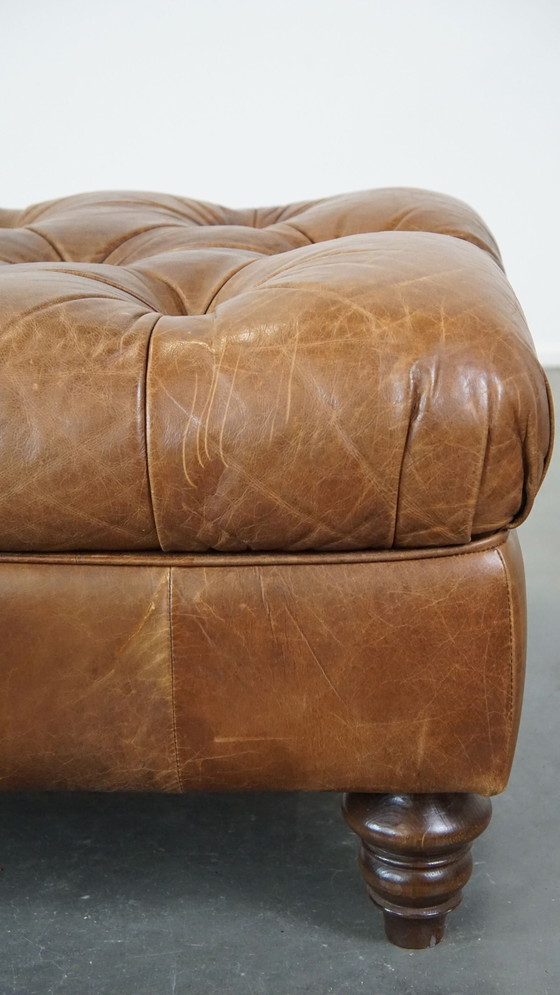 Image 1 of Large Chesterfield Hocker Made Of Beef Leather