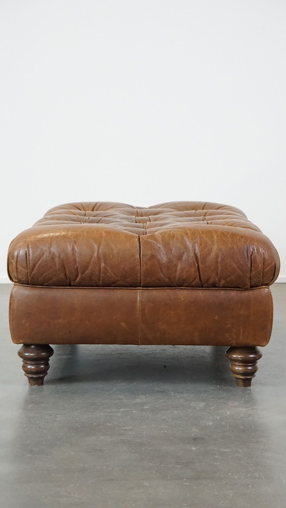 Image 1 of Large Chesterfield Hocker Made Of Beef Leather