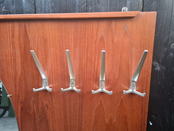 Image 1 of Fifties Teak wallcoatrack with mirror and drawer.