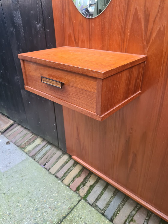 Image 1 of Fifties Teak wallcoatrack with mirror and drawer.