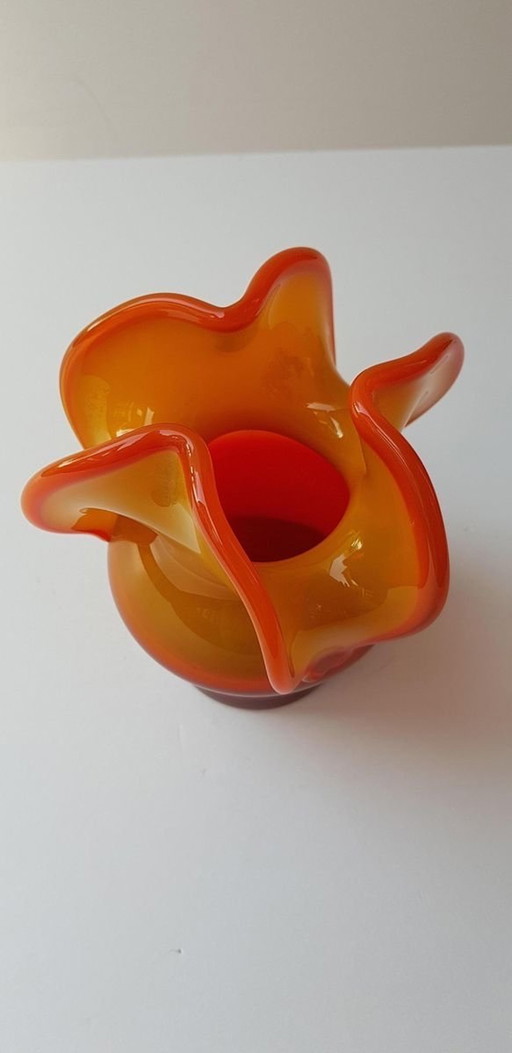 Orange Flower-Shaped Model Koziolek Vase By Czeslaw Zuber For Huta Barbara