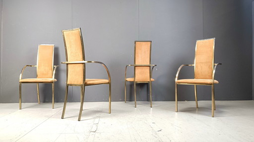 Brass Dining Chairs by Belgochrom, 1970s - Set of 4