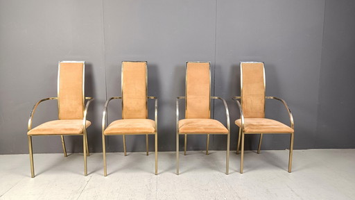 Brass Dining Chairs by Belgochrom, 1970s - Set of 4