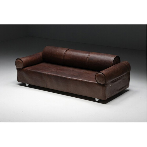 Image 1 of Divano vintage in pelle di bufalo marrone di Marzio Cecchi, anni '70