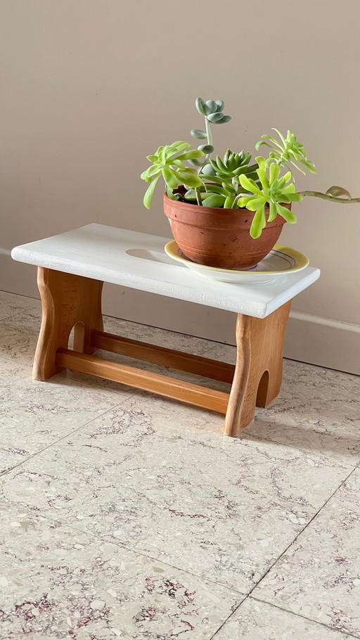Page 1 Of 20 Vintage Beech Wood And White Stool