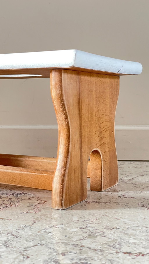 Page 1 Of 20 Vintage Beech Wood And White Stool