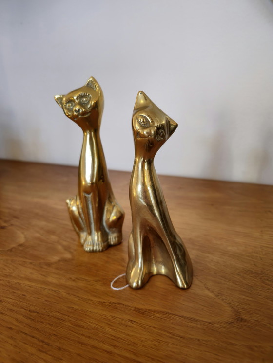 Image 1 of 2x statuette di gatti in ottone vintage 