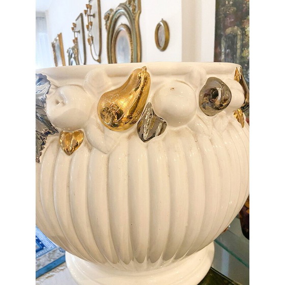 Image 1 of Vintage white lacquered ceramic vases with gold decorations, Italy 1970