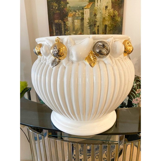 Image 1 of Vintage white lacquered ceramic vases with gold decorations, Italy 1970