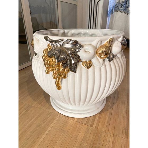 Image 1 of Vintage white lacquered ceramic vases with gold decorations, Italy 1970