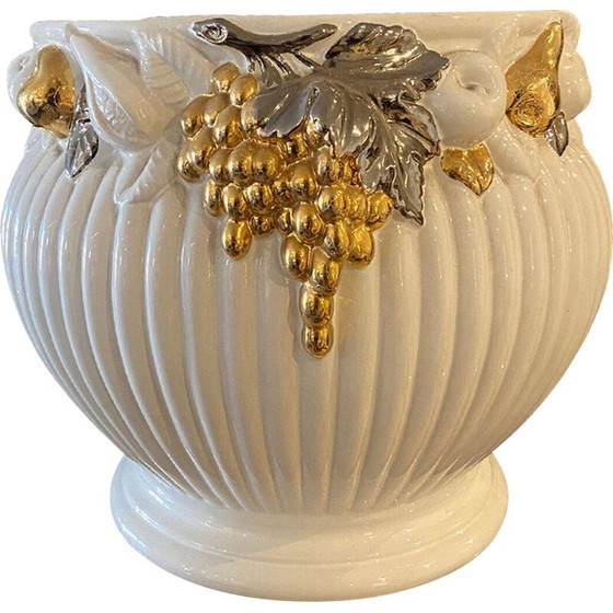 Image 1 of Vintage white lacquered ceramic vases with gold decorations, Italy 1970
