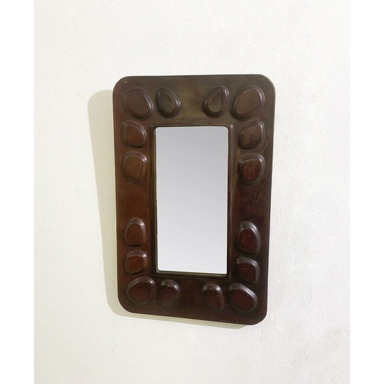 Image 1 of Mid-century Hungarian mirror in leather, 1960s