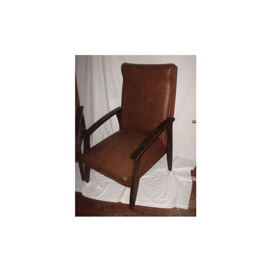 Image 1 of Pair of vintage armchairs in skai and wood, 1950-1960