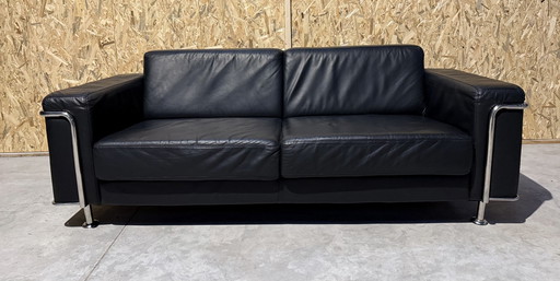 Le Corbusier Inspired Black Leather Sofa