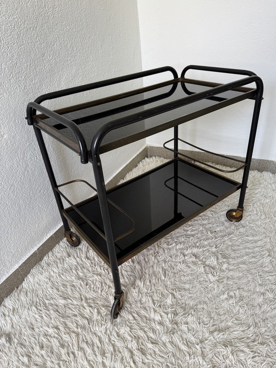 Image 1 of 70's Black Plexiglas Rolling Sideboard