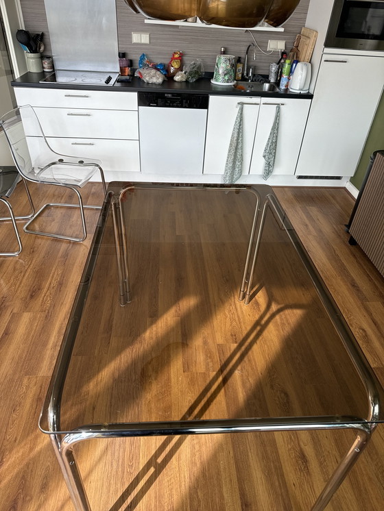 Image 1 of Glass Dining Table With Chrome Frame