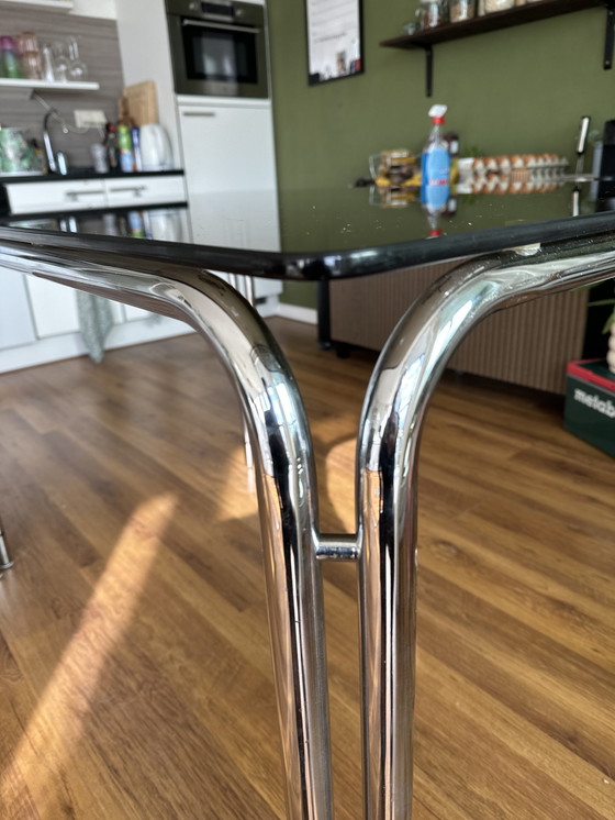 Image 1 of Glass Dining Table With Chrome Frame