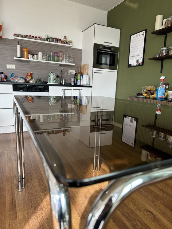 Image 1 of Glass Dining Table With Chrome Frame