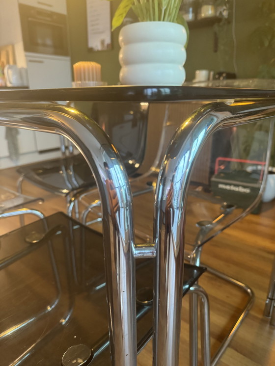 Image 1 of Glass Dining Table With Chrome Frame