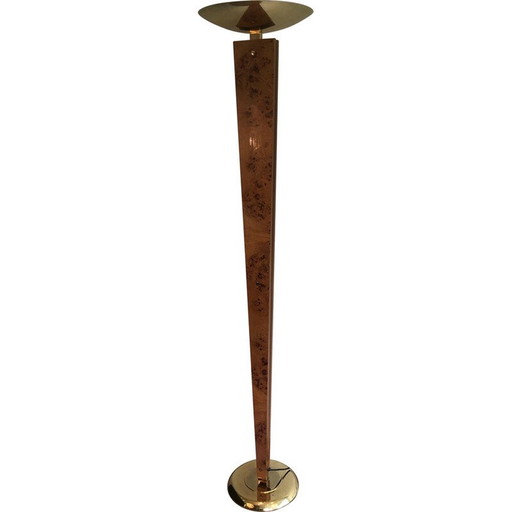 Vintage floor lamp in wood and gilded metal, 1970
