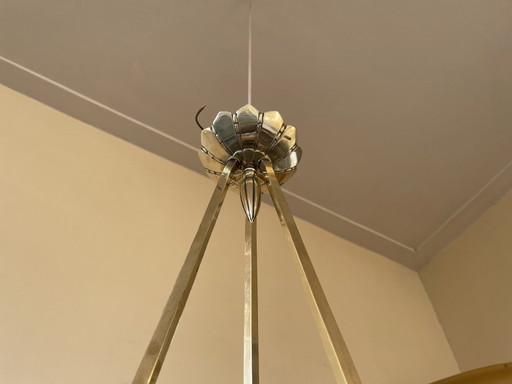 Ceiling Lamp With 3 Arms Chromed Brass Art Deco 1930s French