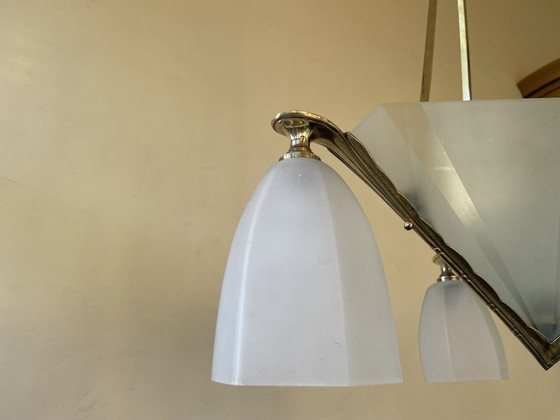 Image 1 of Ceiling Lamp With 3 Arms Chromed Brass Art Deco 1930s French