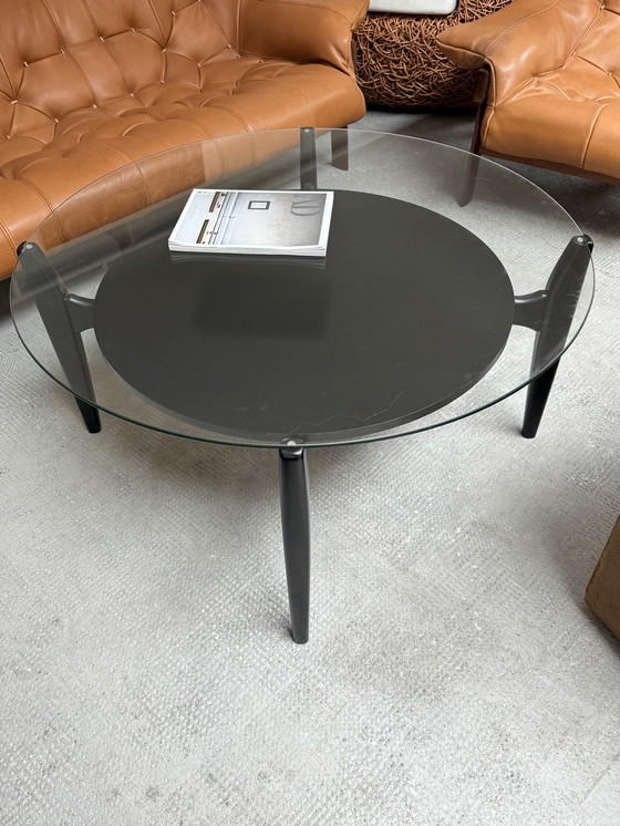 Image 1 of Wilhelm Renz coffee table glass wood black round 103Cm diameter, Germany 1960s