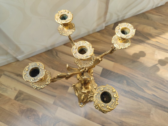 Image 1 of Candeliere a 5 bracci riccamente decorato, ottone, cimelio