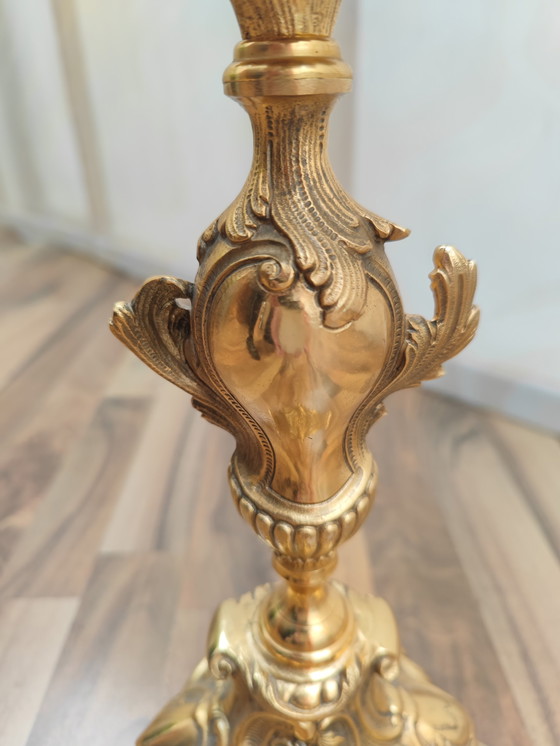 Image 1 of Candeliere a 5 bracci riccamente decorato, ottone, cimelio