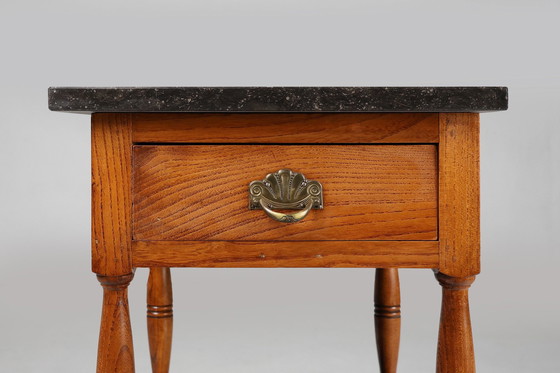 Image 1 of Comodino Art Déco francese con piano in pietra blu, anni '20