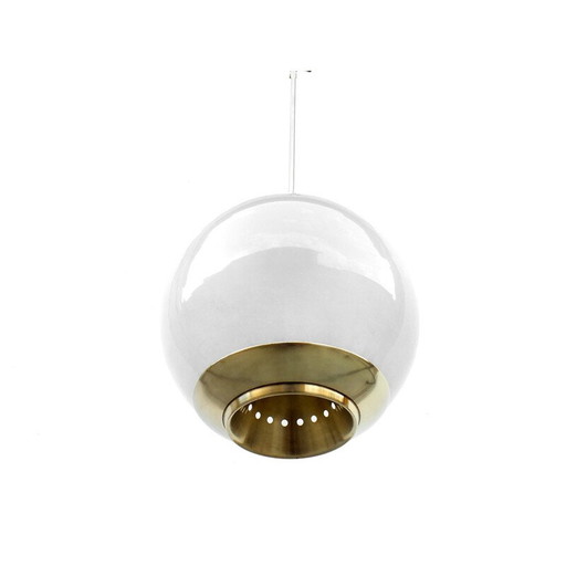 Pair of Vintage Ls2 pendant lamp in milk glass and brass by Azucena Luigi for Caccia Dominioni, Italy 1952