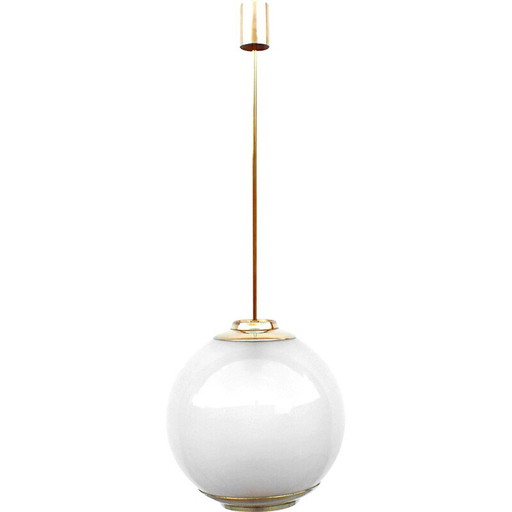 Pair of Vintage Ls2 pendant lamp in milk glass and brass by Azucena Luigi for Caccia Dominioni, Italy 1952
