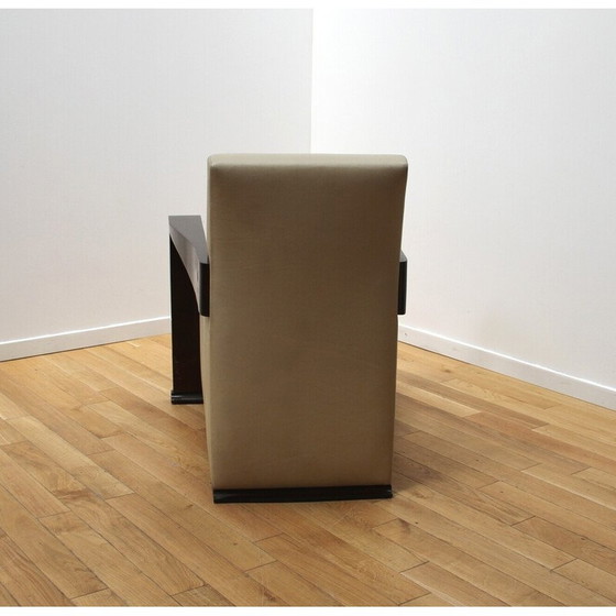 Image 1 of Vintage Ying armchair in wood and leather by Hugues Chevalier