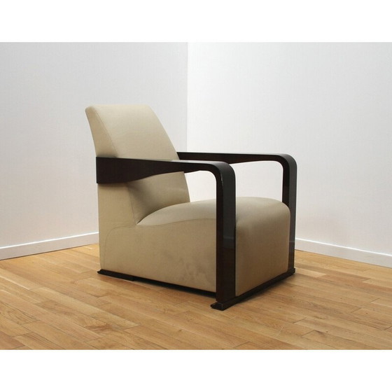 Image 1 of Vintage Ying armchair in wood and leather by Hugues Chevalier