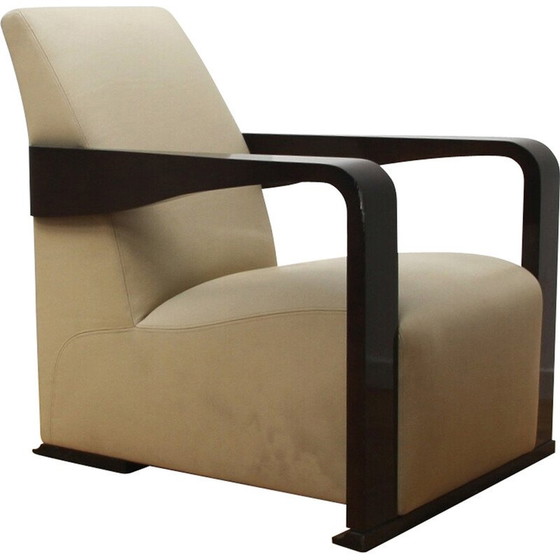 Image 1 of Vintage Ying armchair in wood and leather by Hugues Chevalier