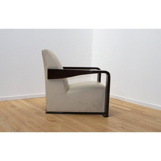Image 1 of Vintage Ying armchair in wood and leather by Hugues Chevalier