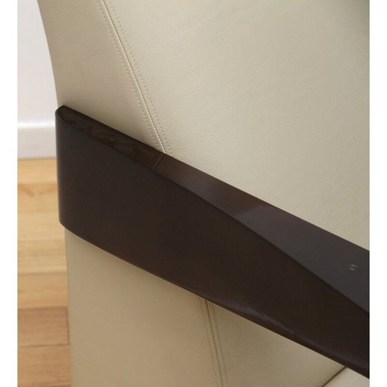 Image 1 of Vintage Ying armchair in wood and leather by Hugues Chevalier